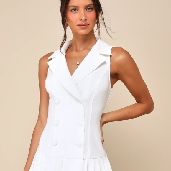 Lulus Posh Vision White Sleeveless Blazer Pleated Mini Dress Size XL - Picture 2 of 9